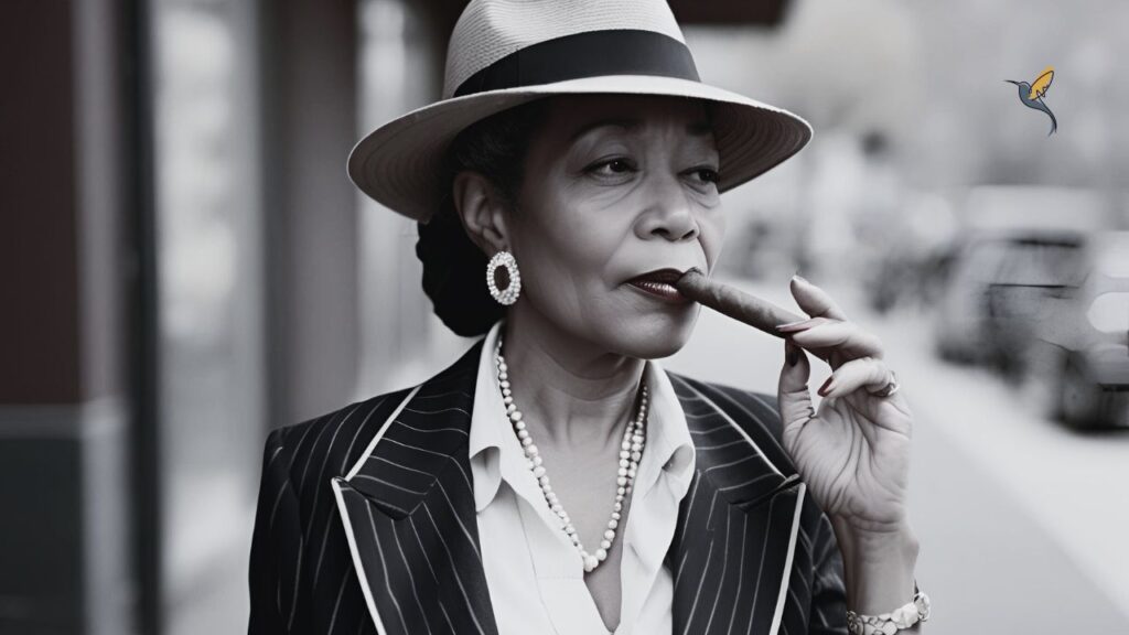 A cool stylish mature businesswoman wearing a hat and smoking a cigar. The Ethical Strategist works with all business owners on their Online Business Return and Refunds Policy Review. Refine Your Business with a Thoughtful Return Policy