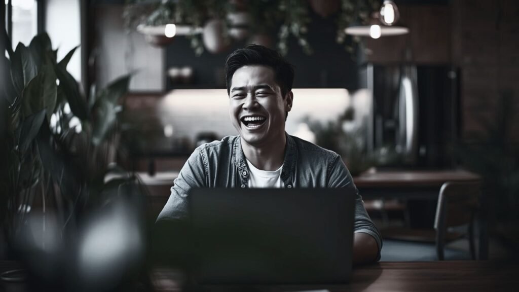 A Thai man seated in his kitchen on a video call with The Ethical Strategist taking advantage of a conversation worth having.