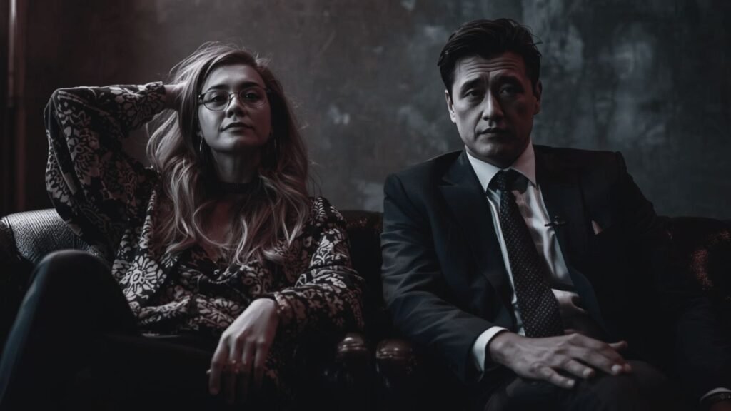 Two business founders seated uncomfortably Workplace boundaries and policies conflict with Boundary Advice Creates Shame Instead of Clarity